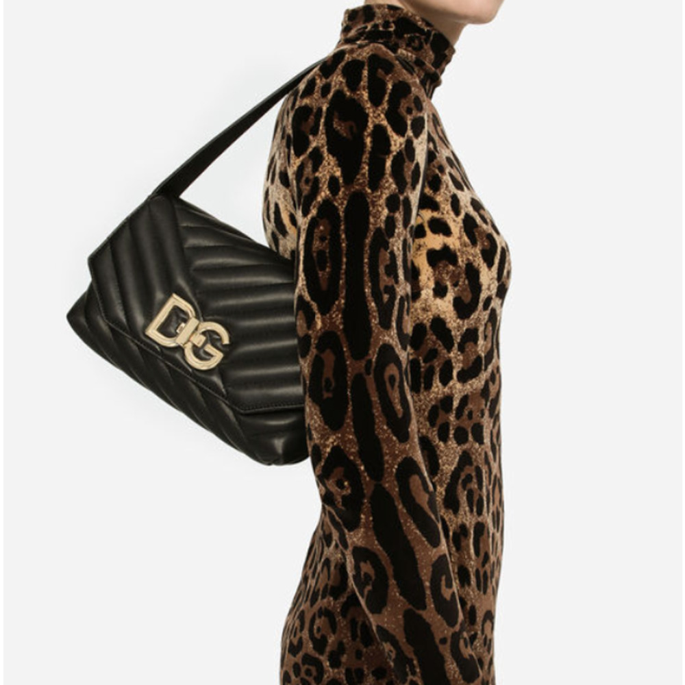 $2145 NWT DOLCE & GABBANA BLACK QUILTED LEATHER DG BAG PURSE! - Picture 1 of 13